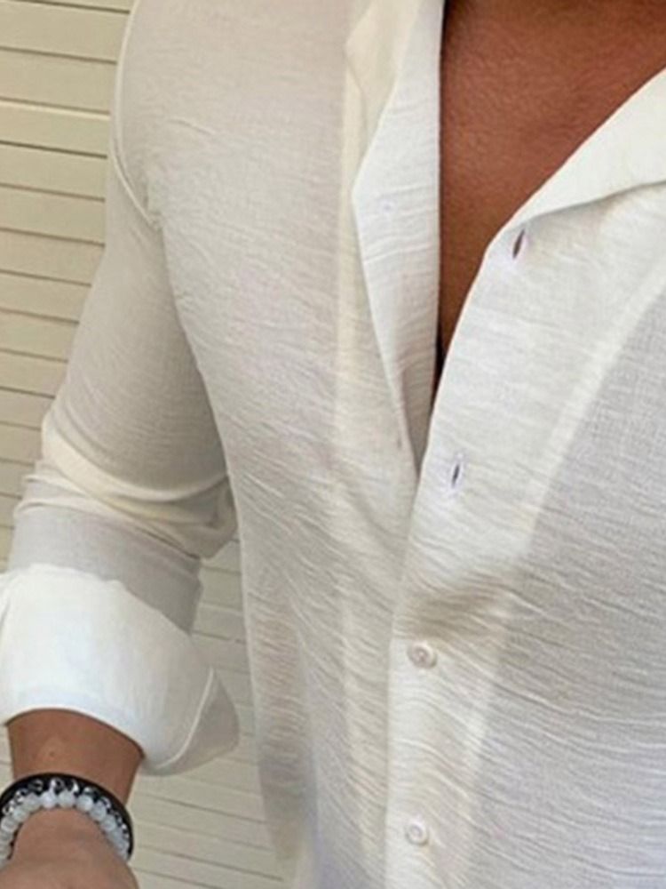 Enkel Färg Casual Style Lapel Slim Herrskjorta