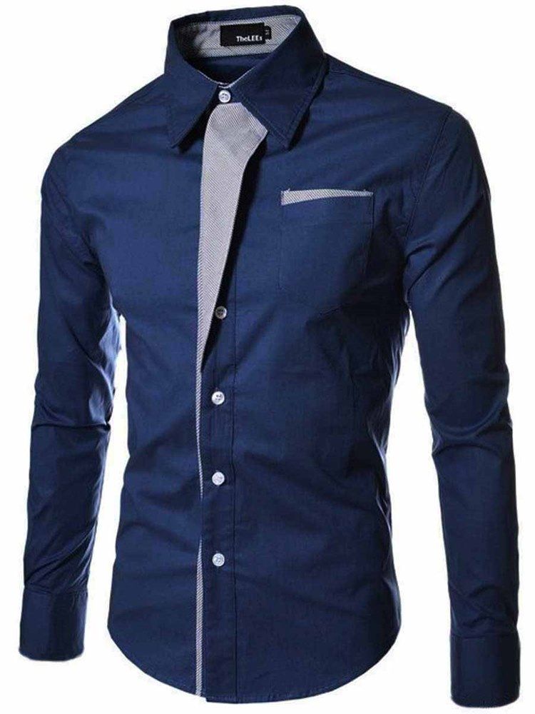 Enkel Lapel Enkelknäppt Herrskjorta