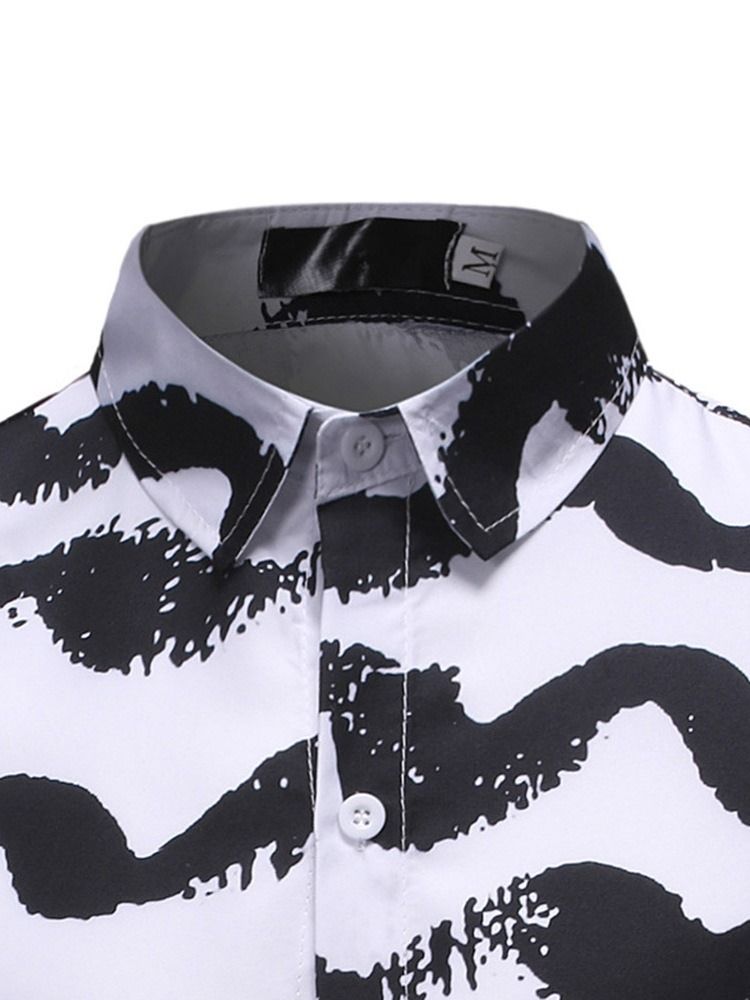 Enkelknäppt Skjorta För Män I Casual Print Color Block
