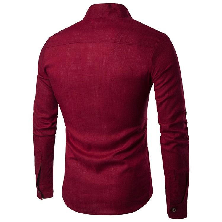 Ericdess Plain Stand Collar Pullover Slim Fit Herrskjortor