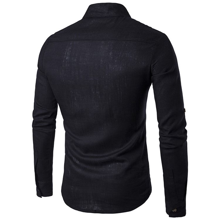 Ericdess Plain Stand Collar Pullover Slim Fit Herrskjortor