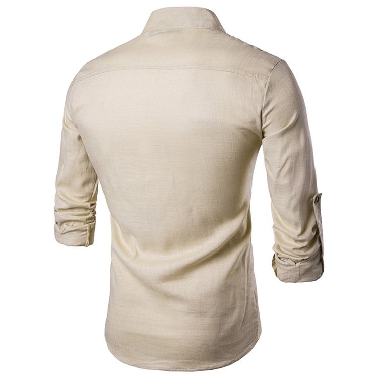 Ericdess Plain Stand Collar Pullover Slim Fit Herrskjortor