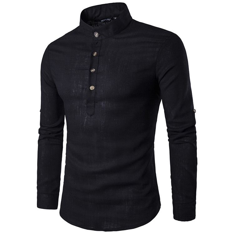 Ericdess Plain Stand Collar Pullover Slim Fit Herrskjortor
