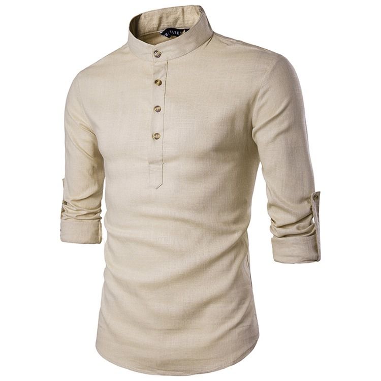 Ericdess Plain Stand Collar Pullover Slim Fit Herrskjortor