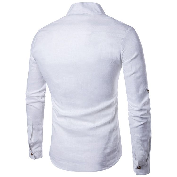 Ericdess Plain Stand Collar Pullover Slim Fit Herrskjortor