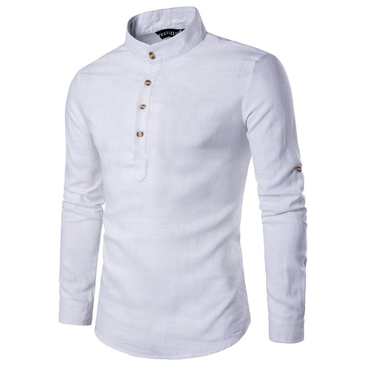Ericdess Plain Stand Collar Pullover Slim Fit Herrskjortor