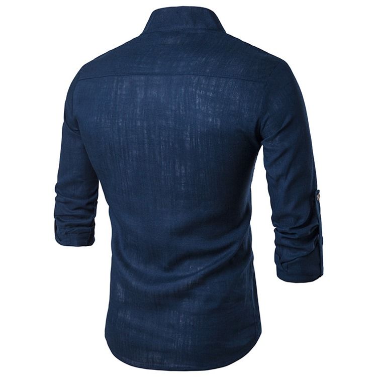 Ericdess Plain Stand Collar Pullover Slim Fit Herrskjortor