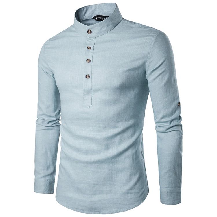 Ericdess Plain Stand Collar Pullover Slim Fit Herrskjortor