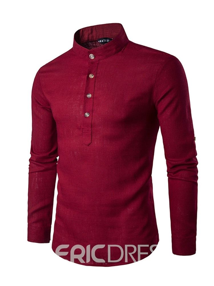 Ericdess Plain Stand Collar Pullover Slim Fit Herrskjortor