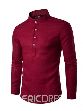 Ericdess Plain Stand Collar Pullover Slim Fit Herrskjortor