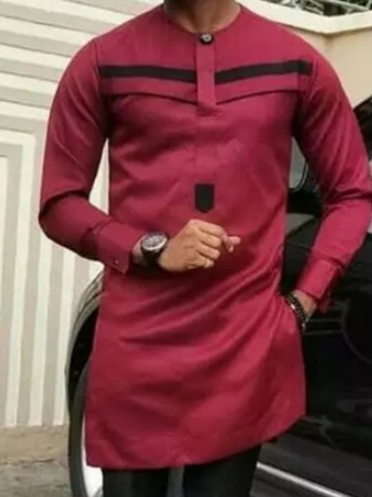 Etniska Patchwork Color Block Fall Slim Shirt