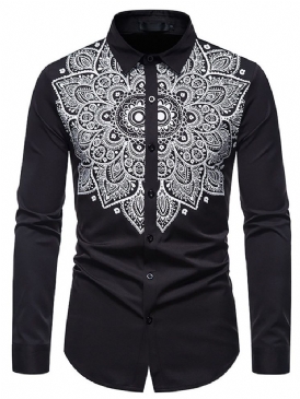 European Lapel Floral Enkelknäppt Slim Casual Shirt