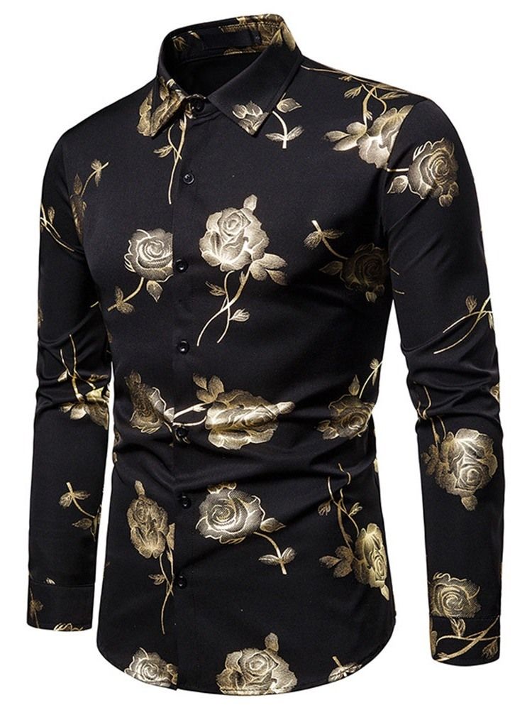 European Lapel Print Enkelknäppt Höstskjorta