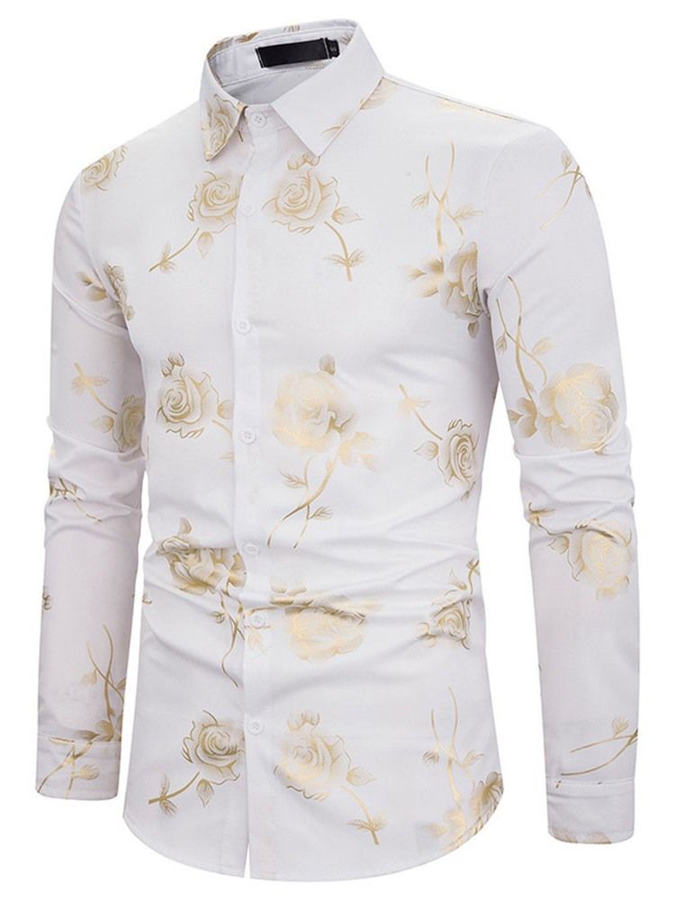 European Lapel Print Enkelknäppt Höstskjorta