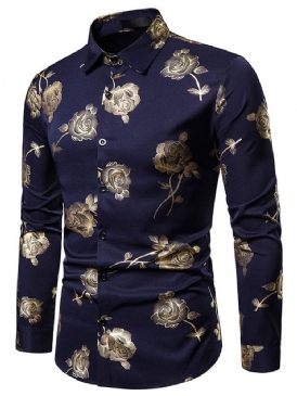 European Lapel Print Enkelknäppt Höstskjorta