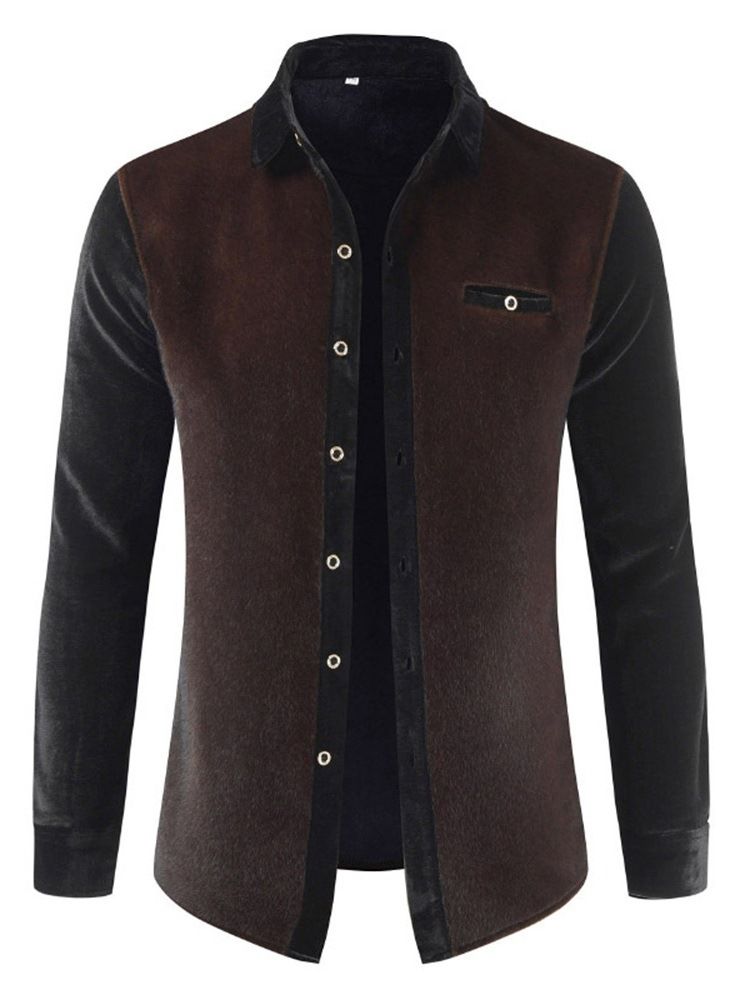 European Patchwork Lapel Fall Enkelknäppt Skjorta