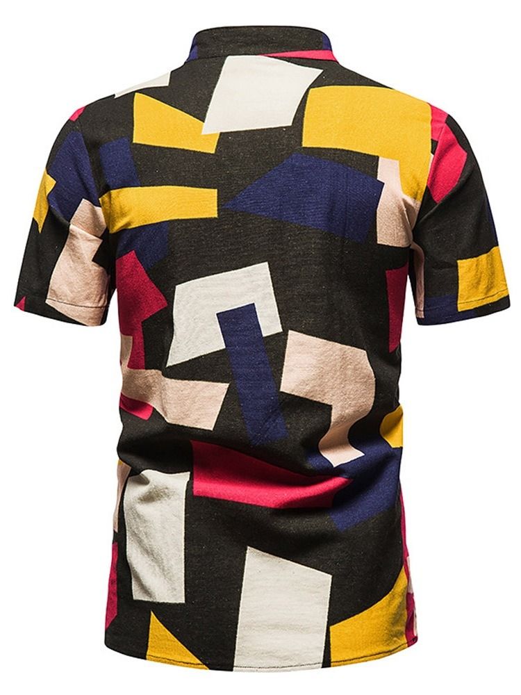 European Print Stand Collar Rak Sommar Shirt