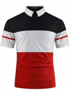 Färg Sommar Block Polo Neck Patchwork Pikétröja