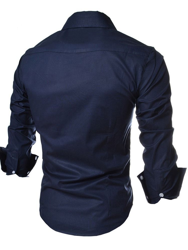 Färgblock Casual Patchwork Slim Höstskjorta
