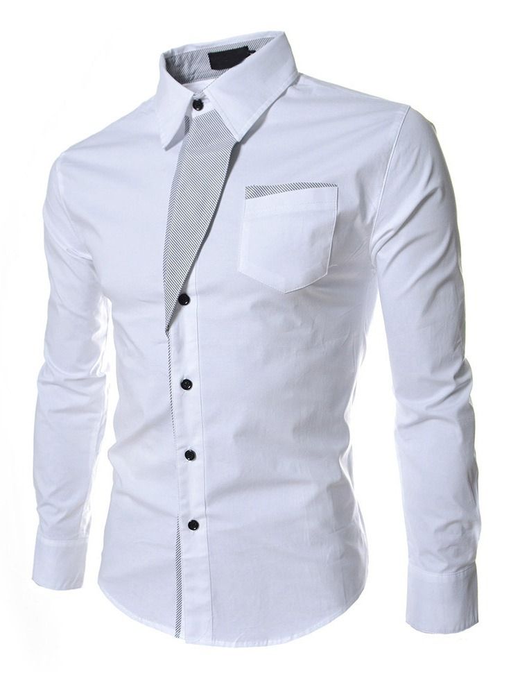 Färgblock Casual Patchwork Slim Höstskjorta