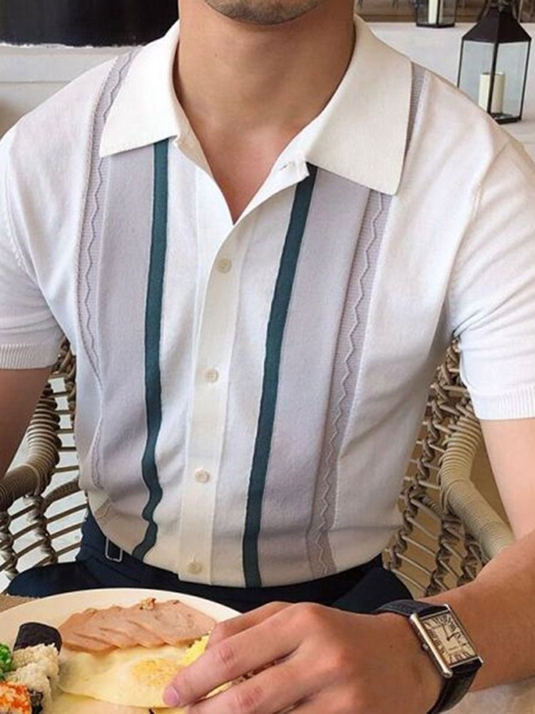 Fahion Casual Pikétröja Med Färgblock