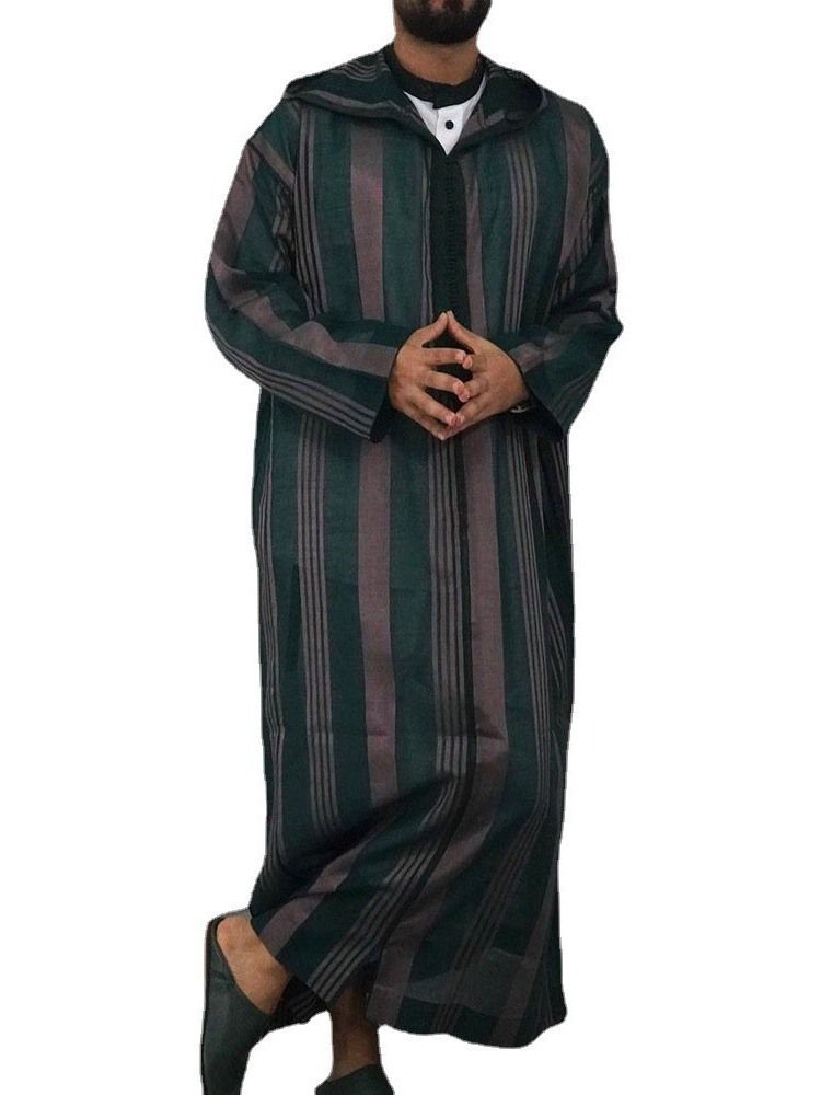 Hooded Casual Stripe Spring Loose Herrskjorta