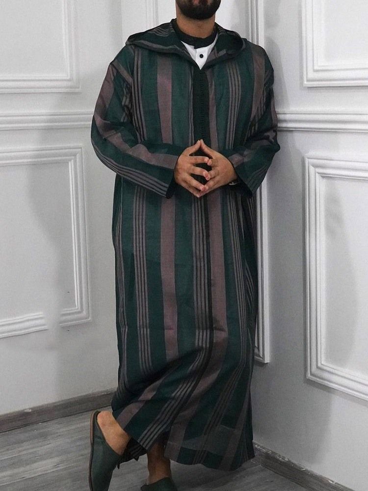 Hooded Casual Stripe Spring Loose Herrskjorta