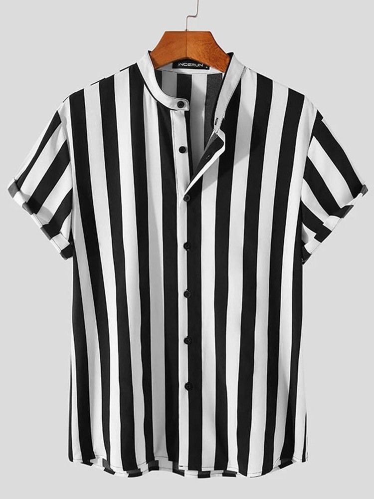 Knapp Casual Stripe Micro-Elastic Slim-Skjorta För Män