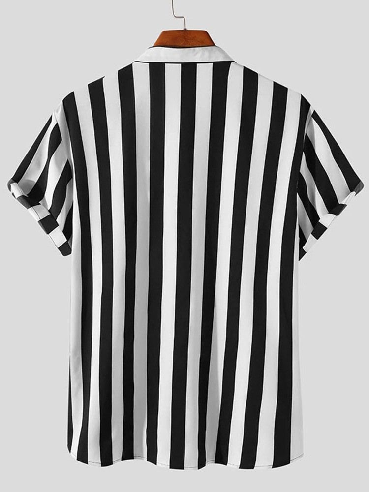 Knapp Casual Stripe Micro-Elastic Slim-Skjorta För Män