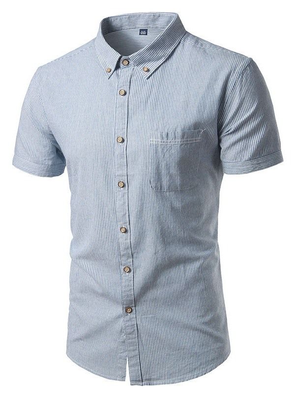Knapp Casual Stripe Slim Shirt För Män