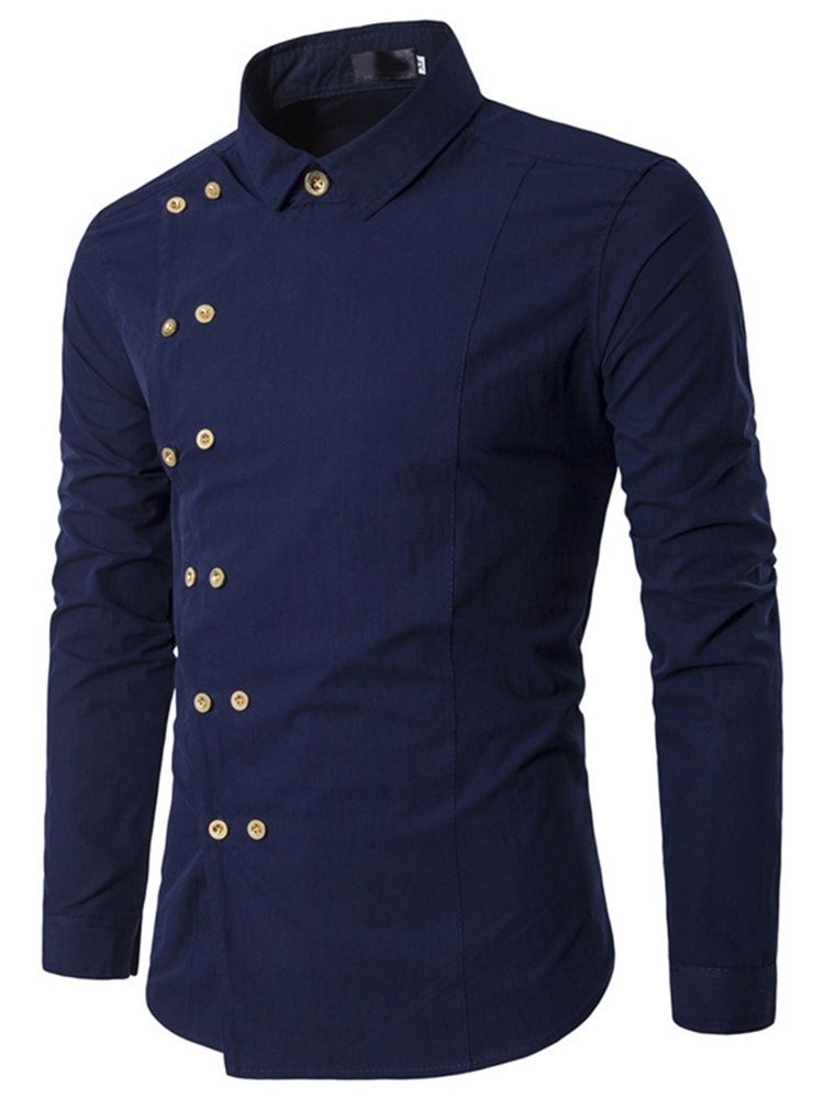Knapp European Lapel Dubbelknäppt Slim Shirt