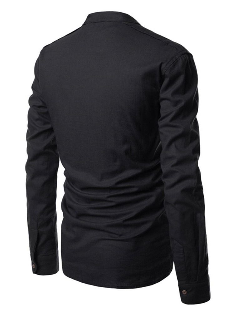Koreansk Plain Pocket Lös Skjorta För Män