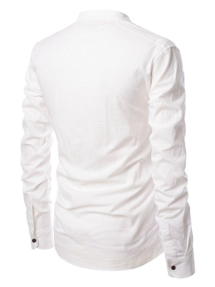 Koreansk Plain Pocket Lös Skjorta För Män