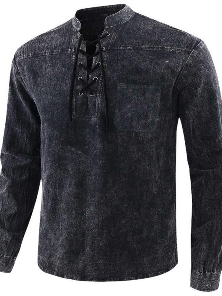 Lace-Up Plain England Loose Fall Shirt