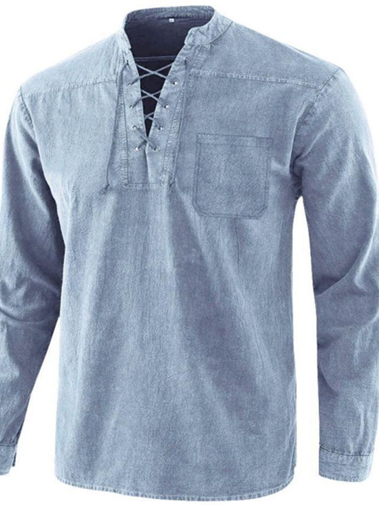 Lace-Up Plain England Loose Fall Shirt