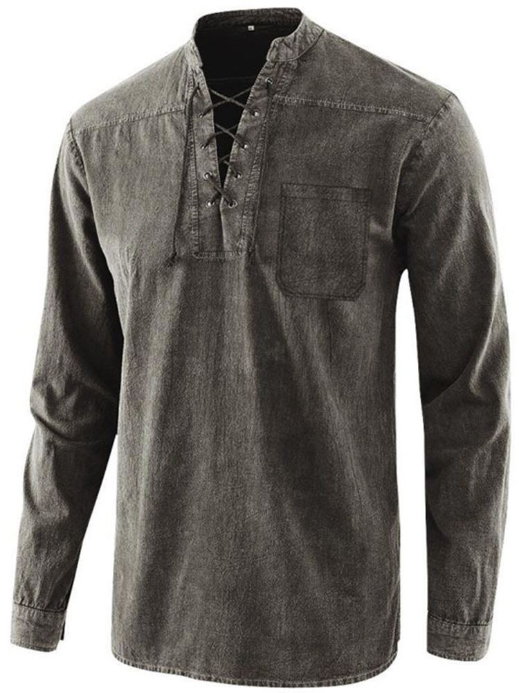 Lace-Up Plain England Loose Fall Shirt