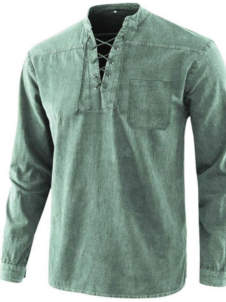 Lace-Up Plain England Loose Fall Shirt