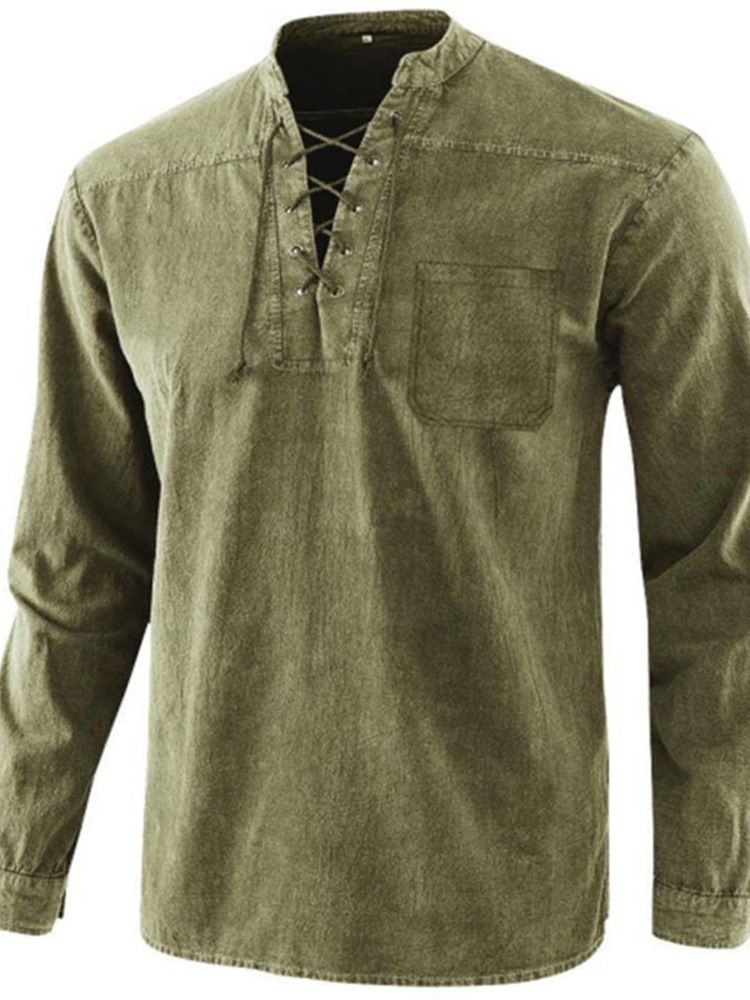 Lace-Up Plain England Loose Fall Shirt