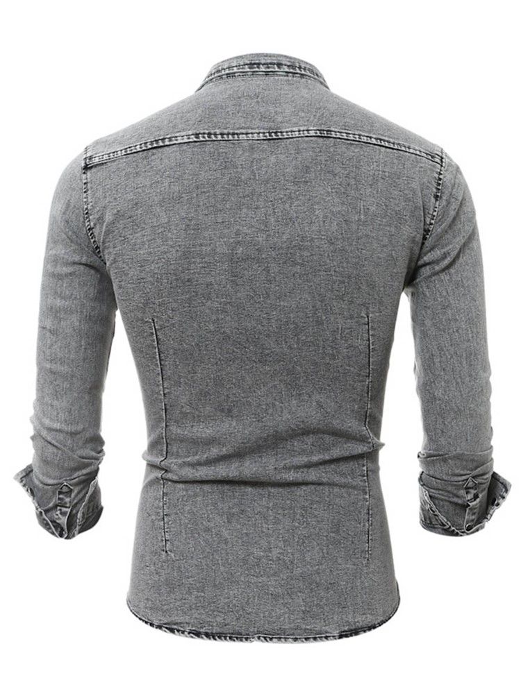 Långärmad Pocket Denim Slim Herrskjorta