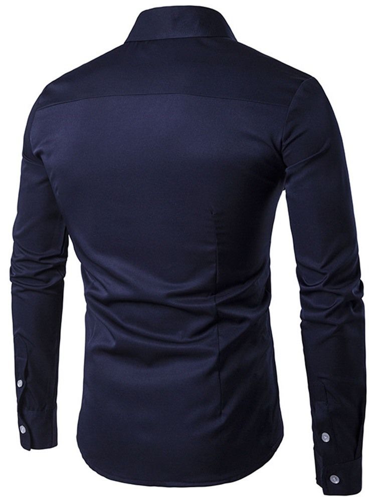 Lapel Blommig Broderi Slimmad Vårskjorta För Män
