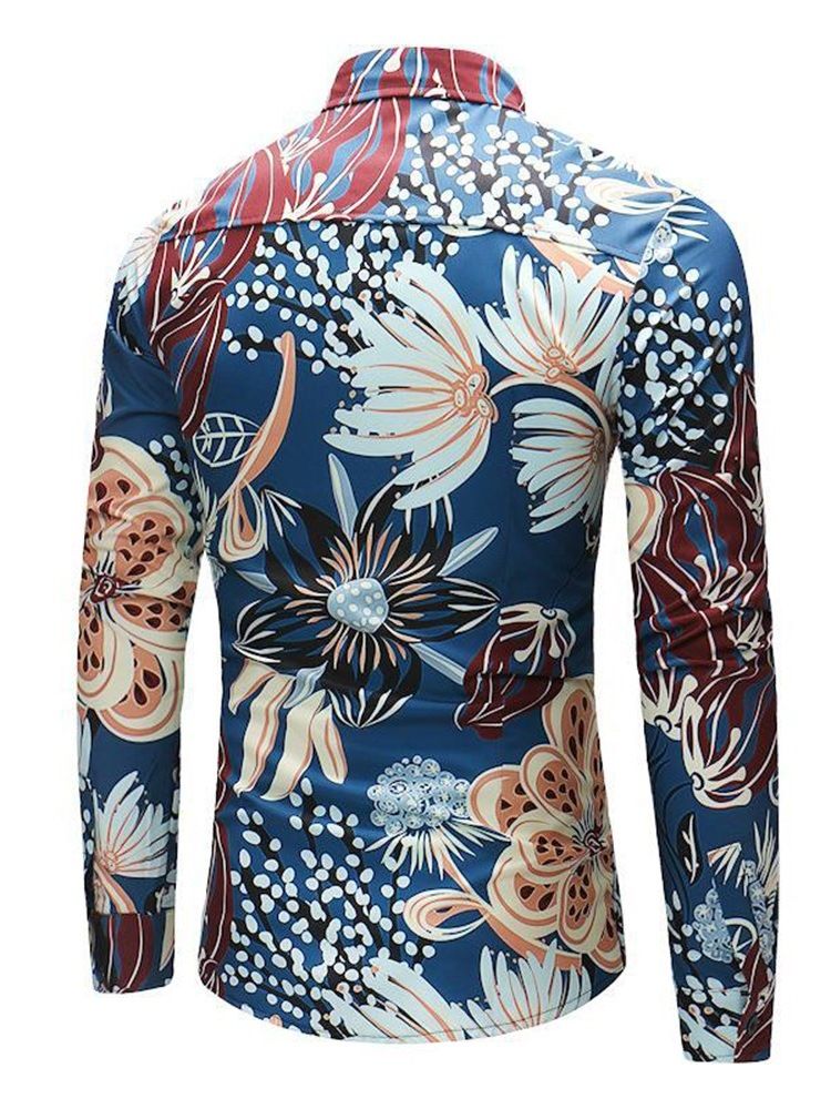 Lapel Blommigt Tryck Enkelknäppt Vårskjorta