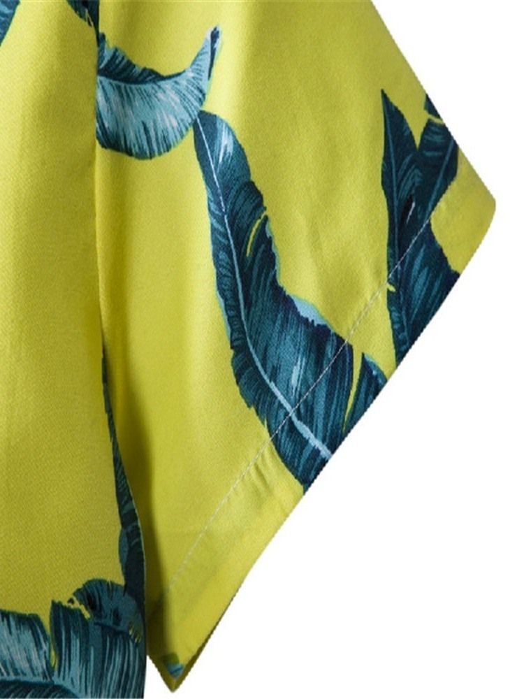 Lapel Blommönster Enkelknäppt Sommarskjorta För Män