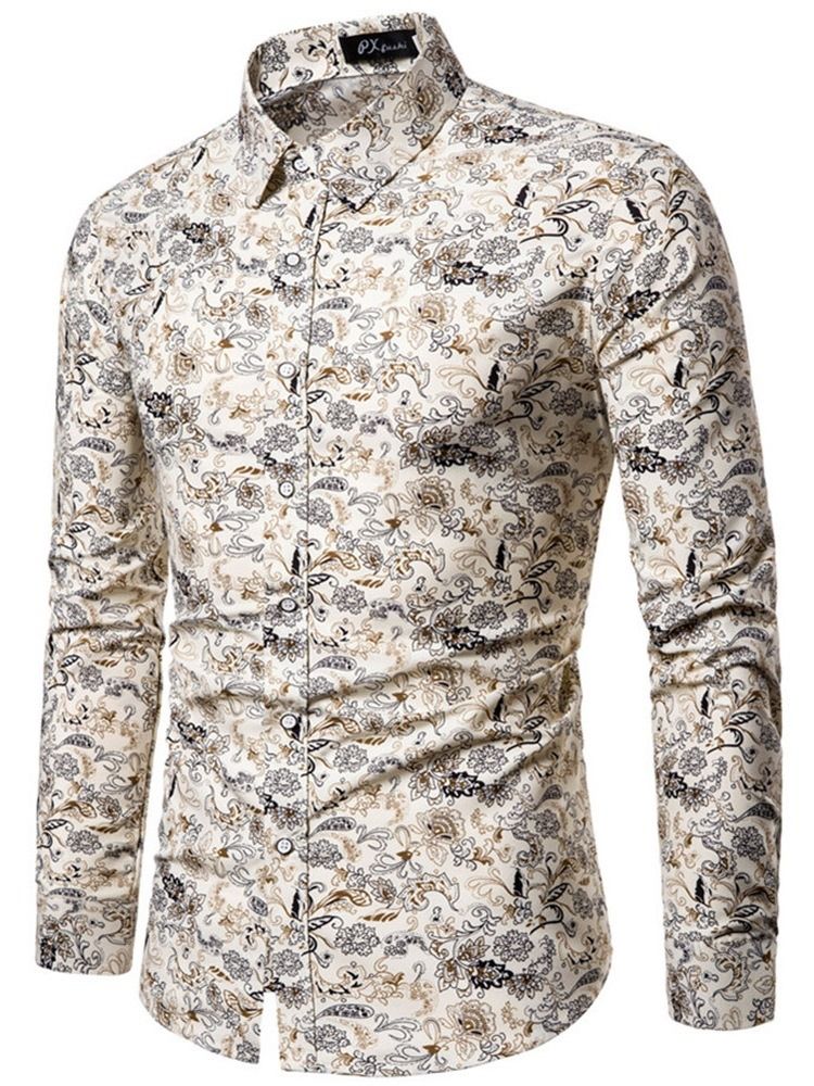 Lapel Button Casual Enkelknäppt Herrskjorta