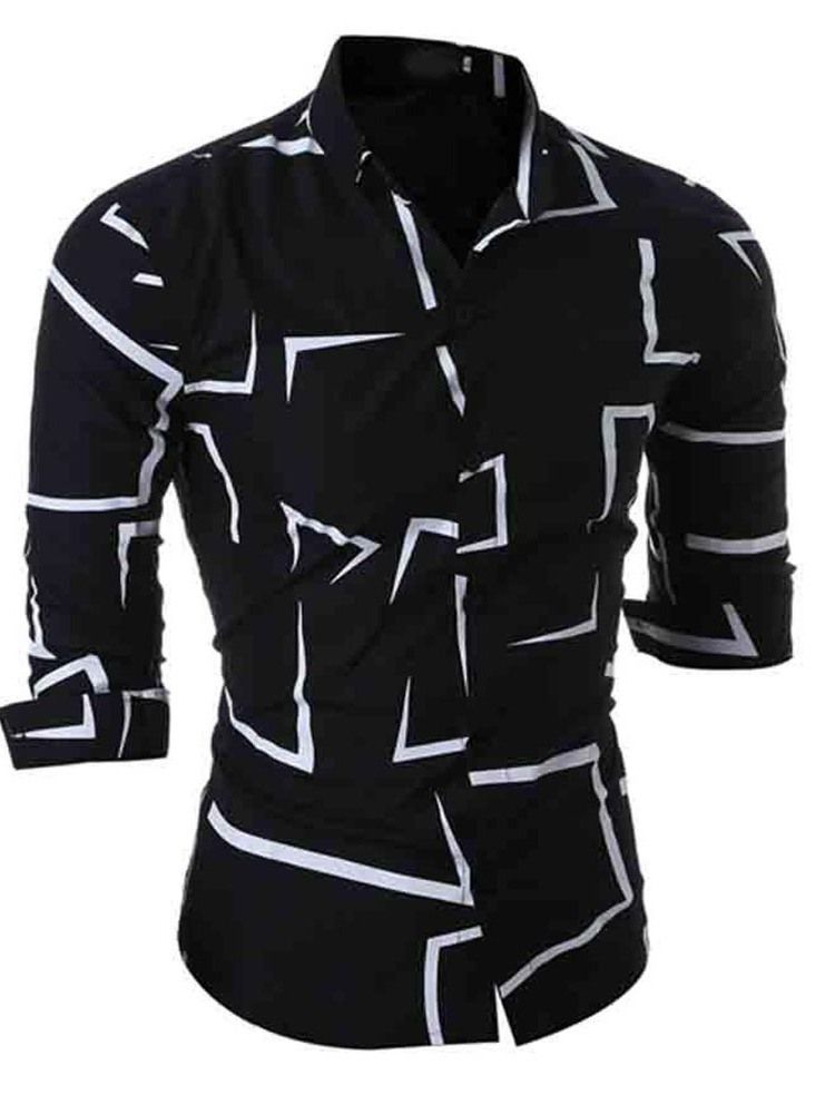 Lapel Button Mode Enkelknäppt Slim Shirt