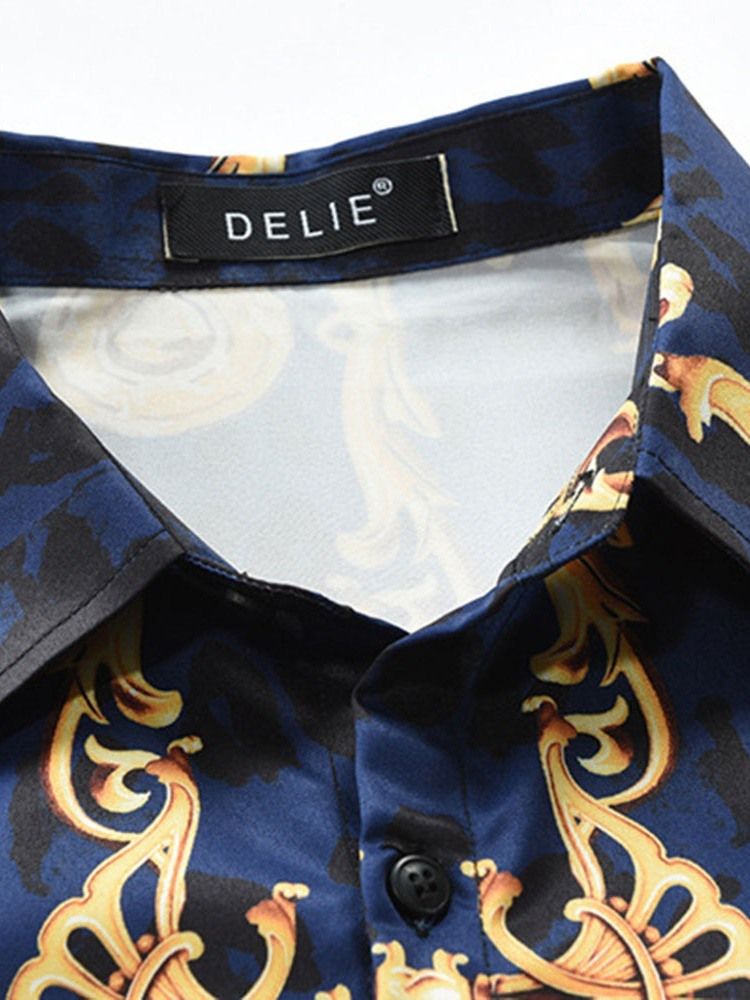 Lapel Casual Button Herr Navy Slim Shirt