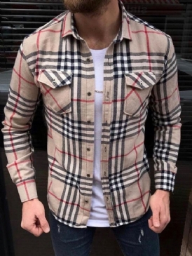 Lapel Casual Enkelknäppt Rutig Höstskjorta