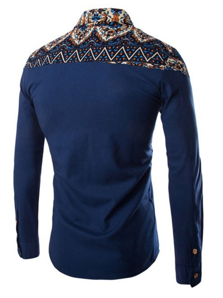 Lapel Casual Patchwork Slimmad Skjorta För Män