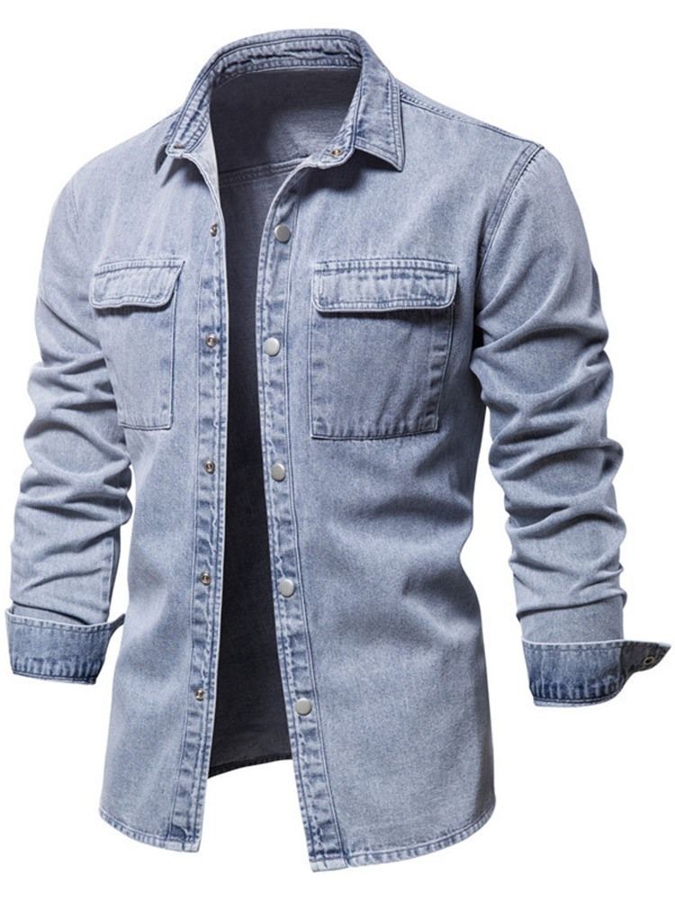 Lapel Casual Pocket Enkelknäppt Slim Herrskjorta