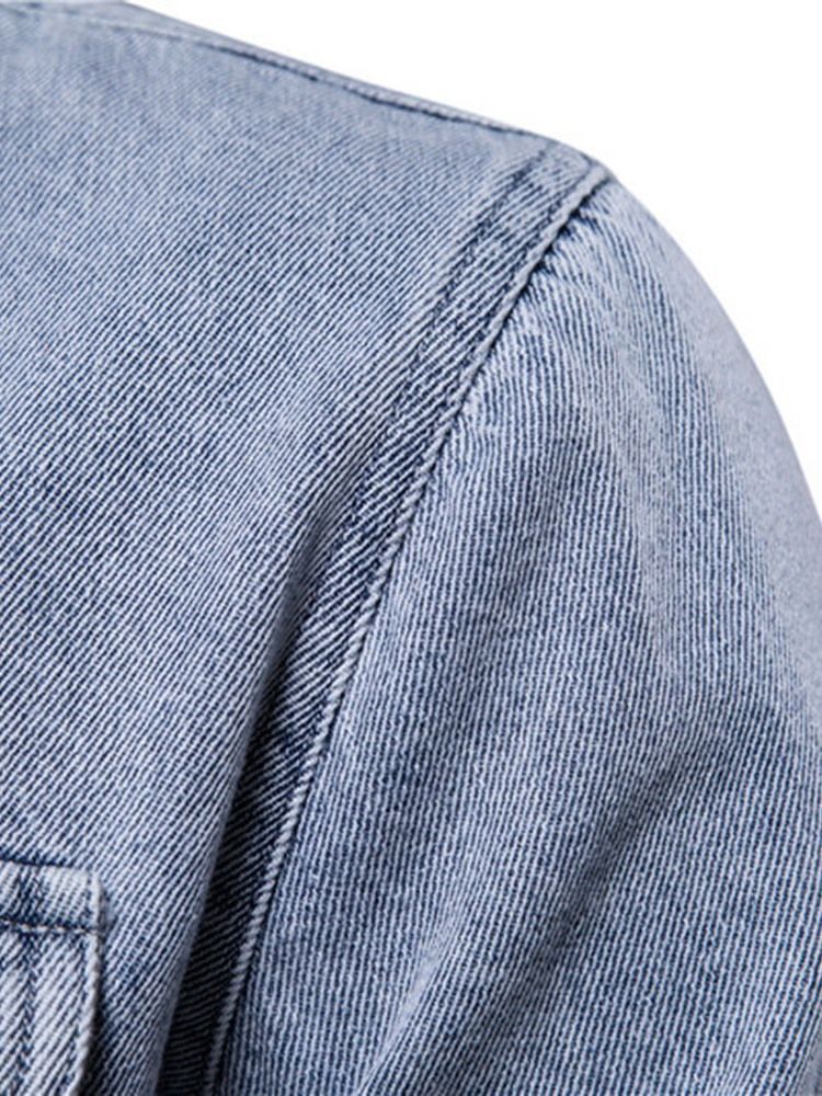 Lapel Casual Pocket Enkelknäppt Slim Herrskjorta