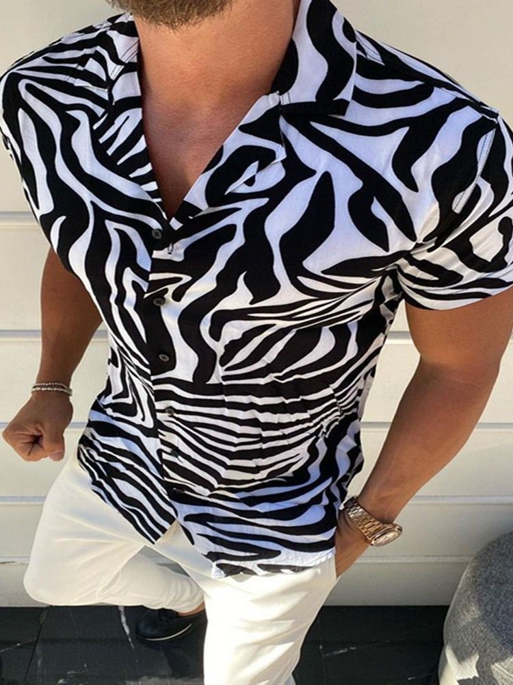 Lapel Casual Print Micro-Elastic Slim Shirt För Män